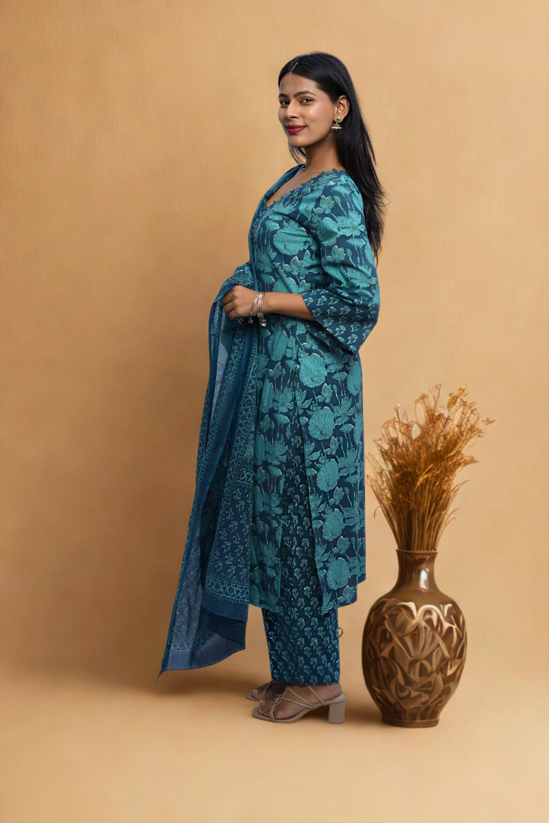 Floral Printed Kurta & Dupatta Set