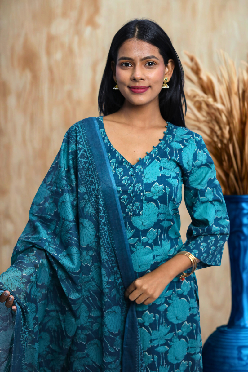 Floral Printed Kurta & Dupatta Set