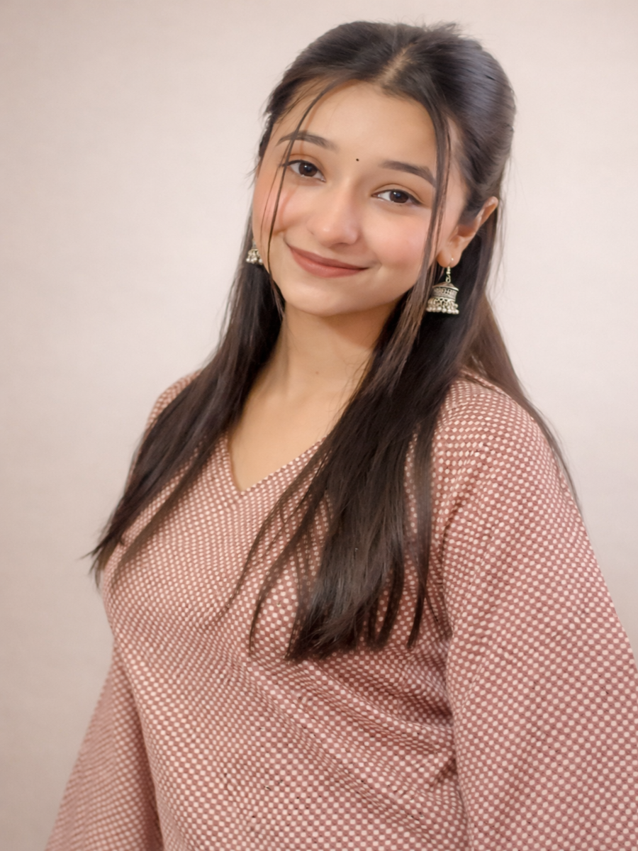 Brown V-Neck Bell Sleeve Top for Women